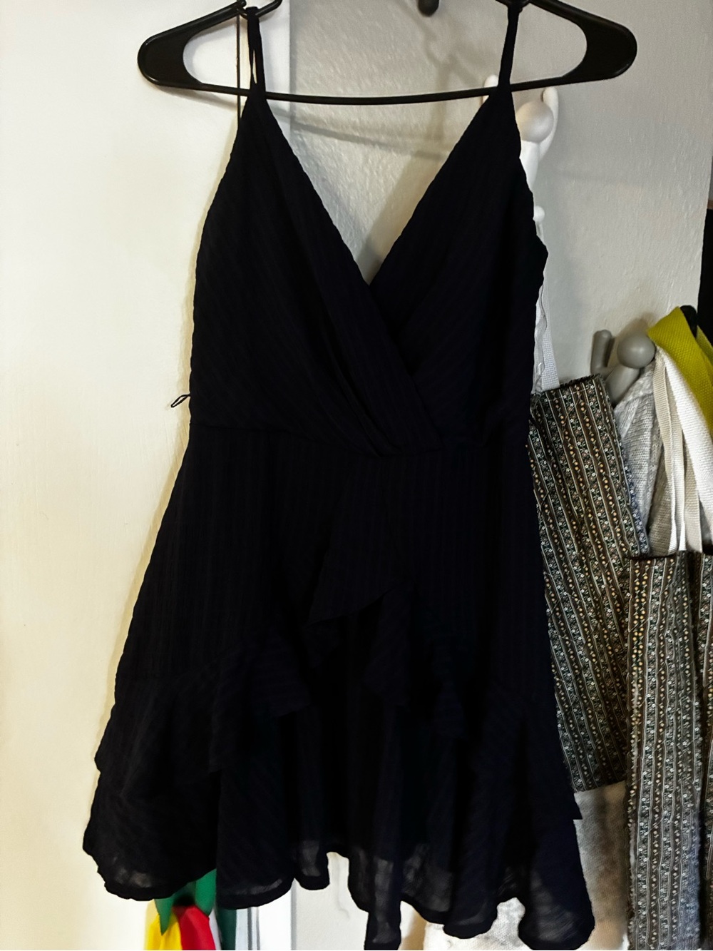 Women's Dark Blue Ruffle Hem Spaghetti Strap Dress